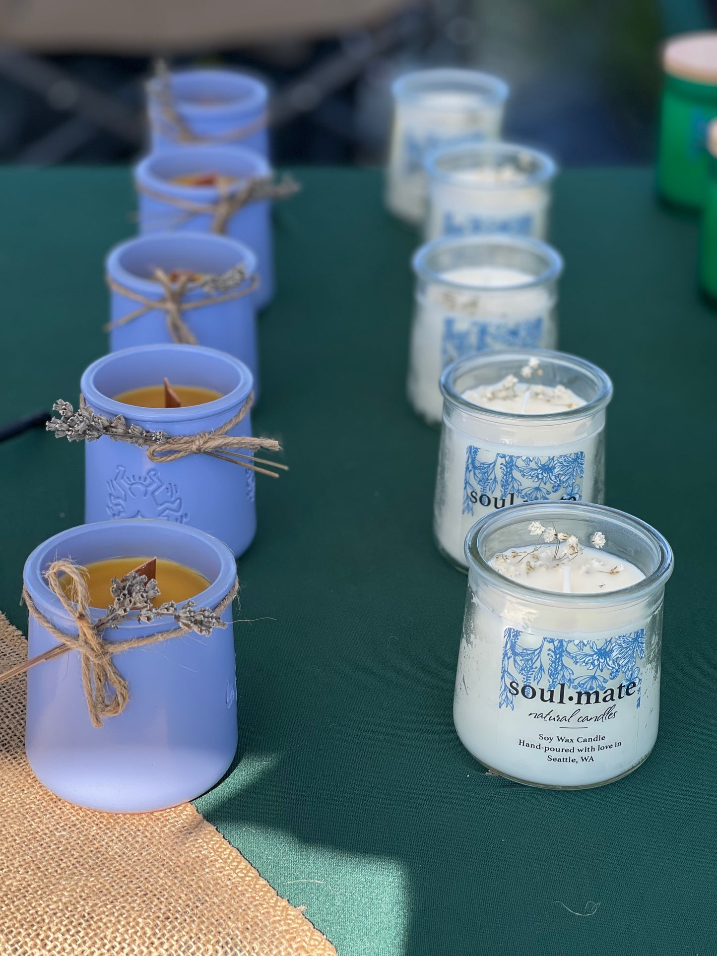 Beeswax candle in ceramic jar