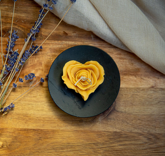 Heart Rose Pillar Beeswax Candle. Unscented