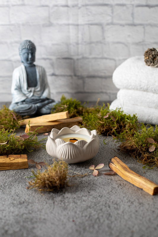 Lotus soy wax candle in gypsum container